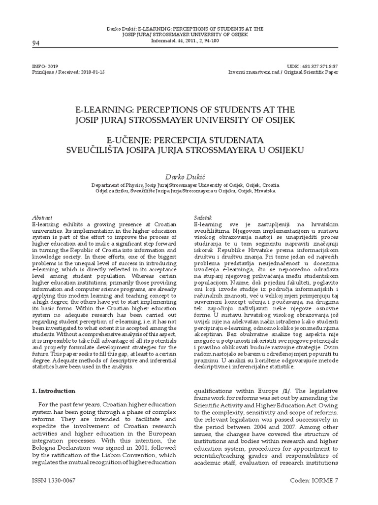Student Perceptions of E-Learning in Croatia | PDF | Visual Cortex ...