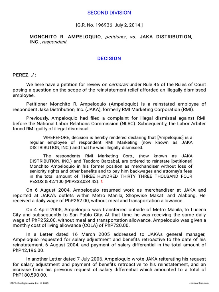 Ampeloquio v. Jaka Distribution, Inc. PDF Independent Contractor