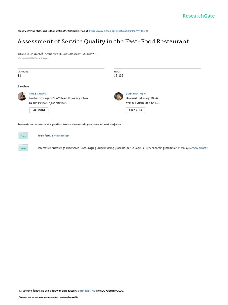 Journalof Foodservice Business Research PDF Evaluation Methods