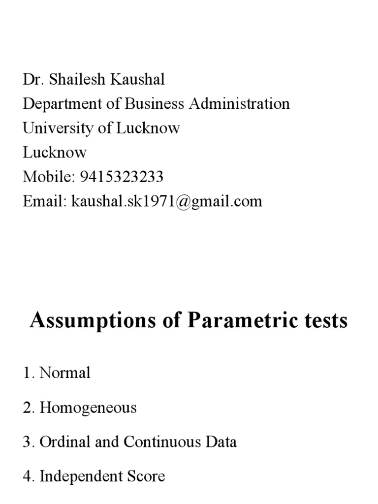 Parametric & Nonparametric Tests | PDF | Mann–Whitney U Test | Student ...