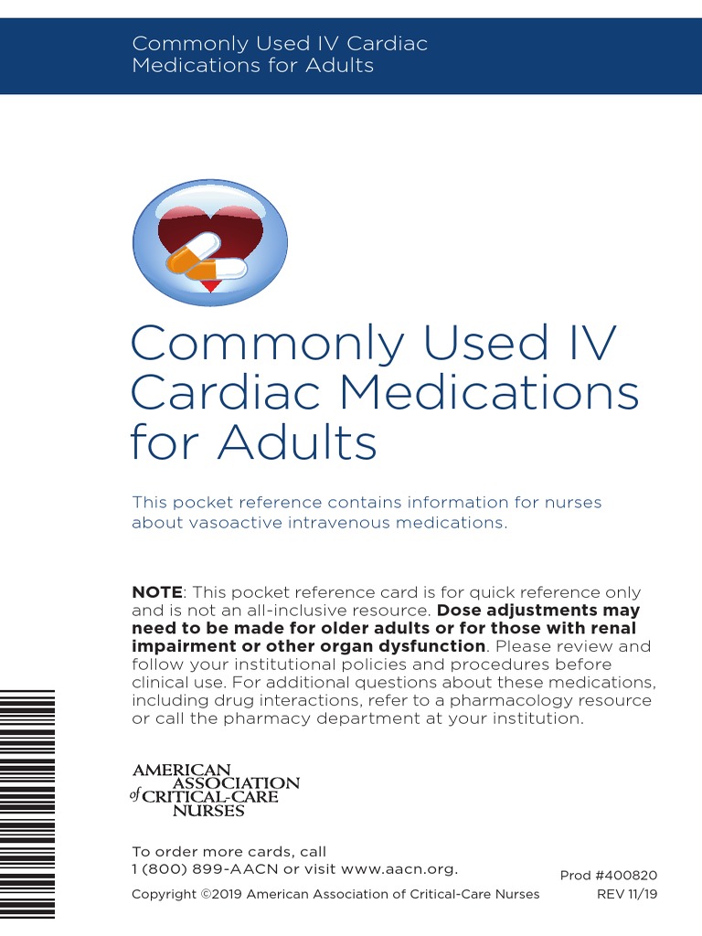 Commonly Used IV Cardiac Medications For Adults Pocket Reference Card ...