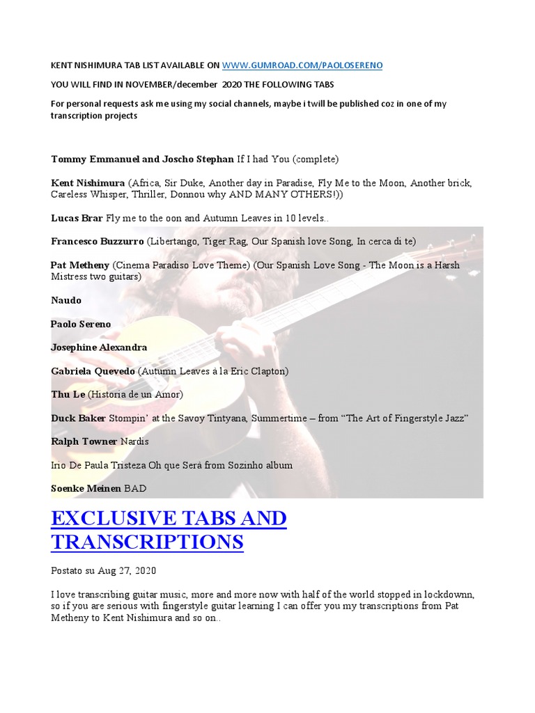 Kent Nishimura Exclusive Tabs Fingerstyle Guitars | PDF | Poetry | Young  Adult