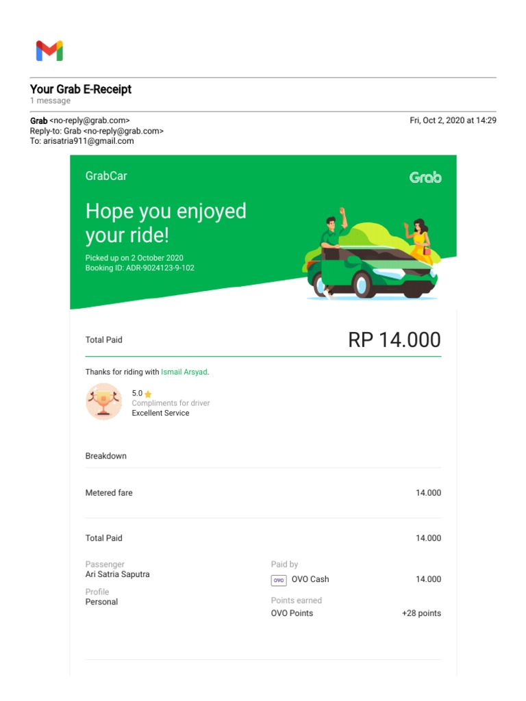 GrabCar E-Receipt for Your Ride | PDF