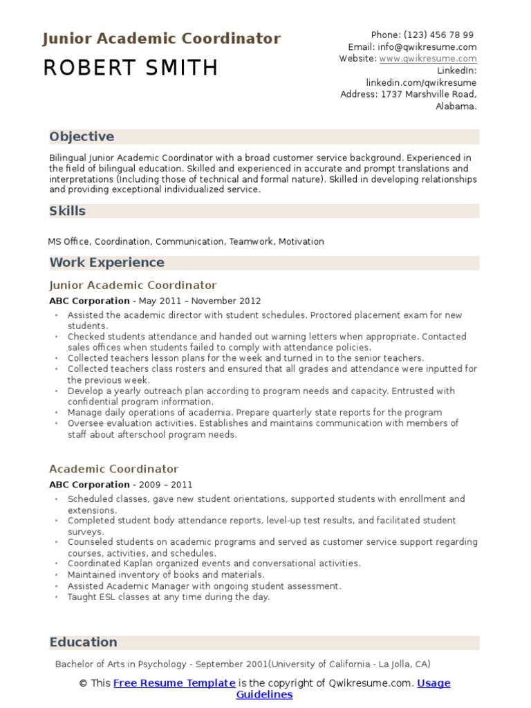 Robert Smith: Junior Academic Coordinator | PDF | Teachers | Behavior ...