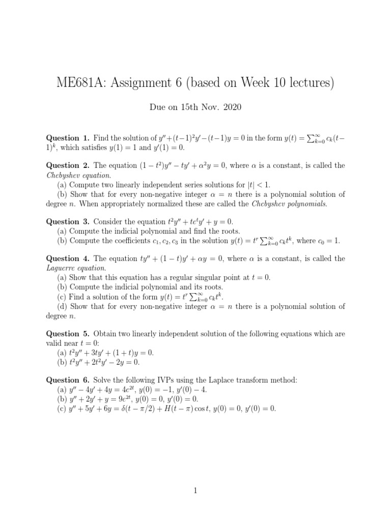 Differential Equations Assignment 6 | PDF