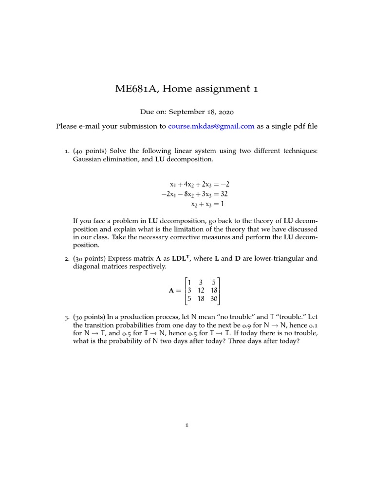 Linear Systems and Matrix Decomposition Assignment | PDF