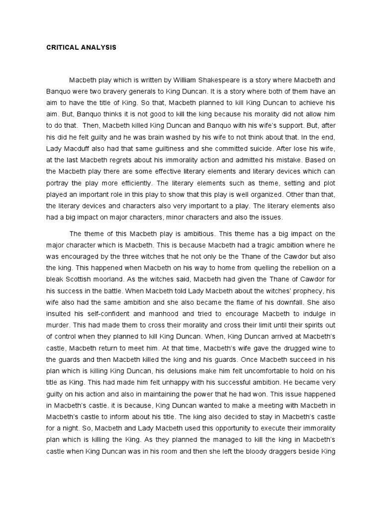 Macbeth: Ambition and Guilt Analysis | PDF | Macbeth | Shakespearean ...