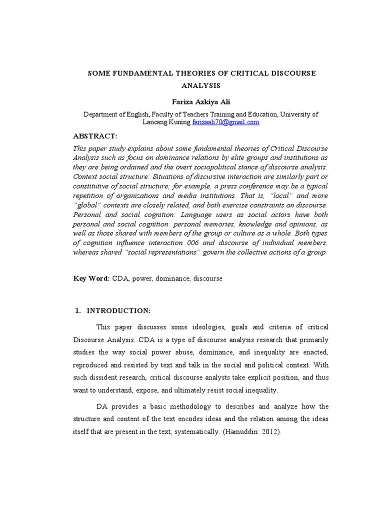 Theories in Critical Discourse Analysis | PDF | Discourse | Ideologies