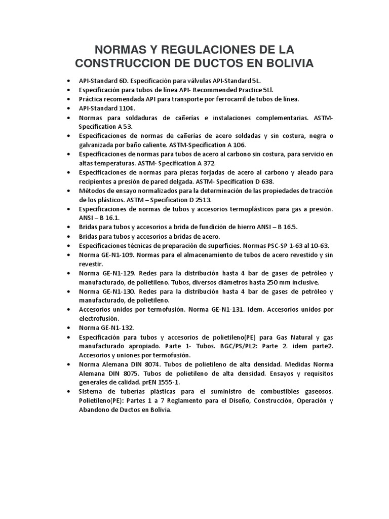 Normas de Construcción de Ductos en Bolivia | PDF
