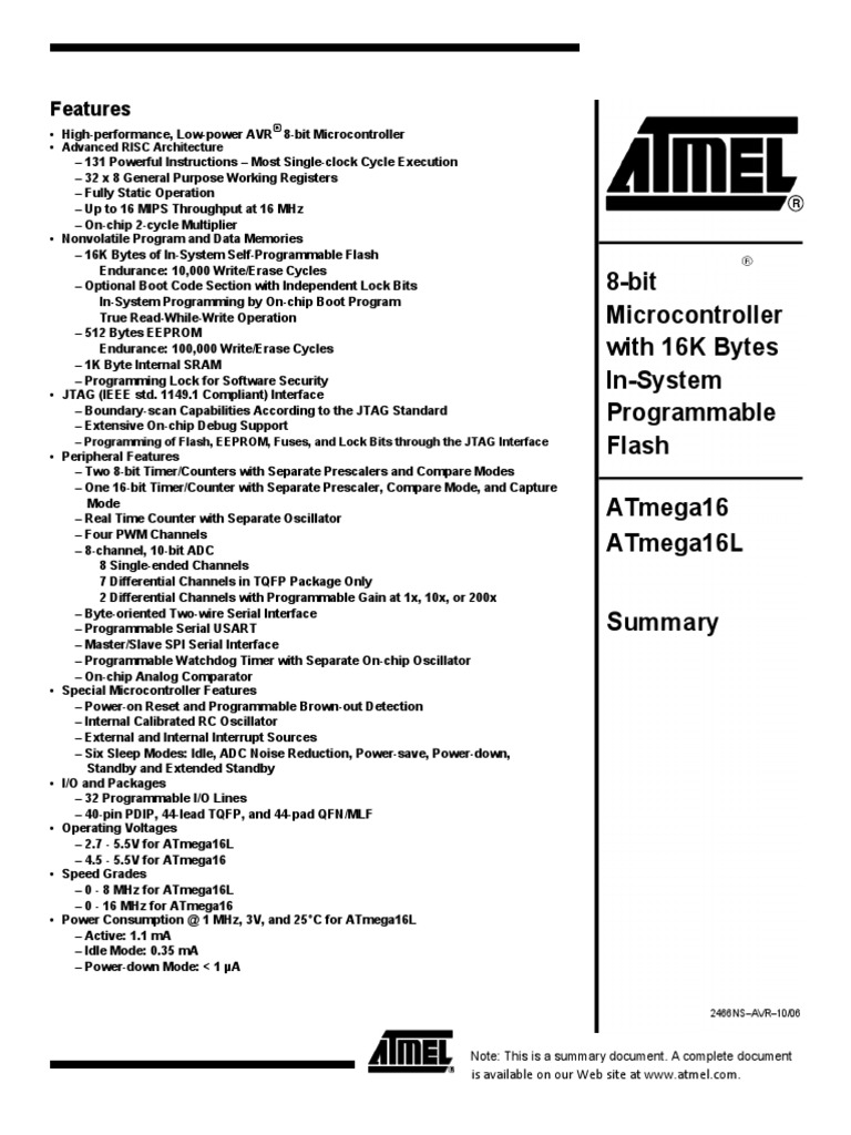 8-Bit Microcontroller With 16K Bytes In-System Programmable Flash ...