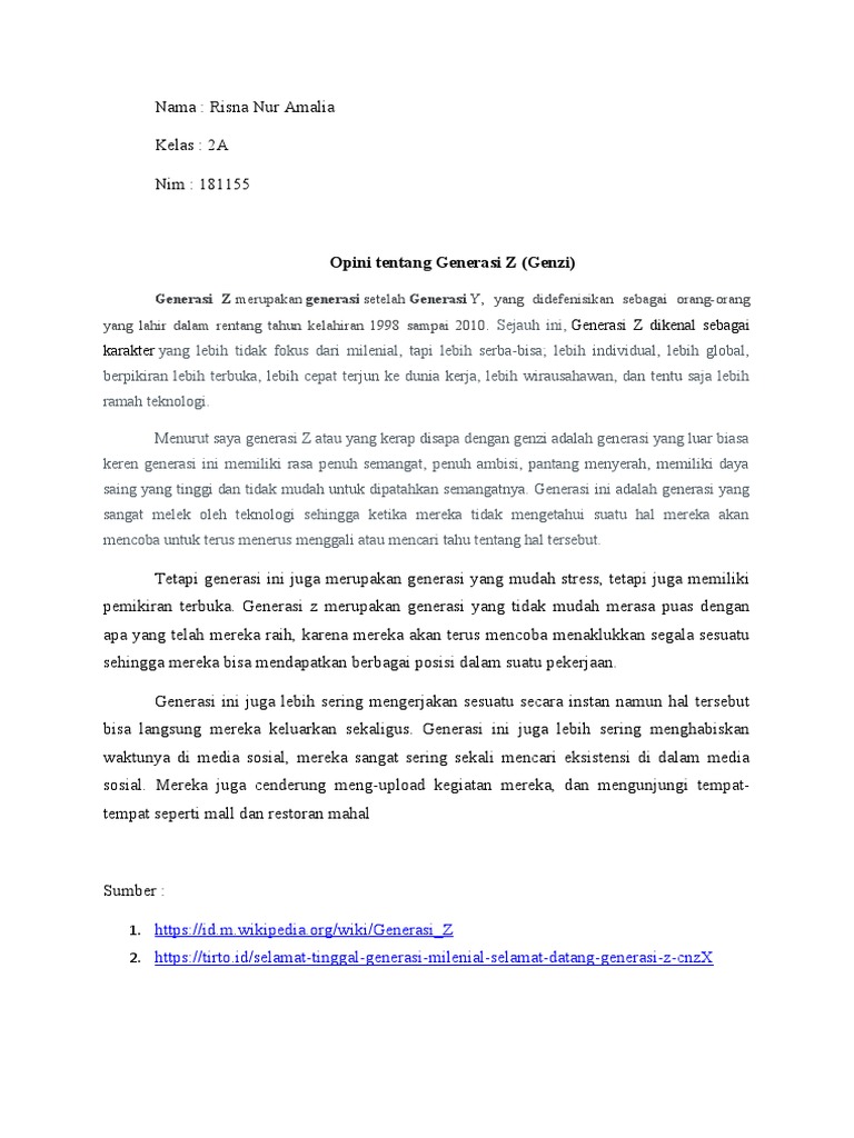 Opini Generasi Z Risna Nur Amalia 2A | PDF | Politik | Ilmu Sosial
