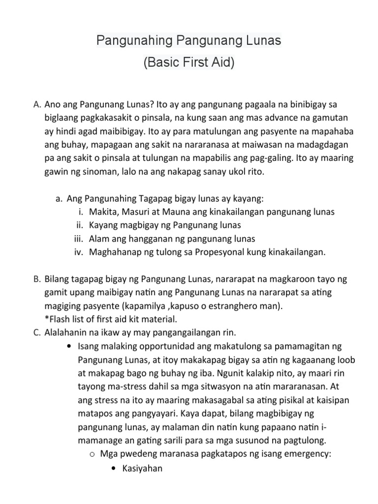 Basic First Aid Tagalog Draft PDF