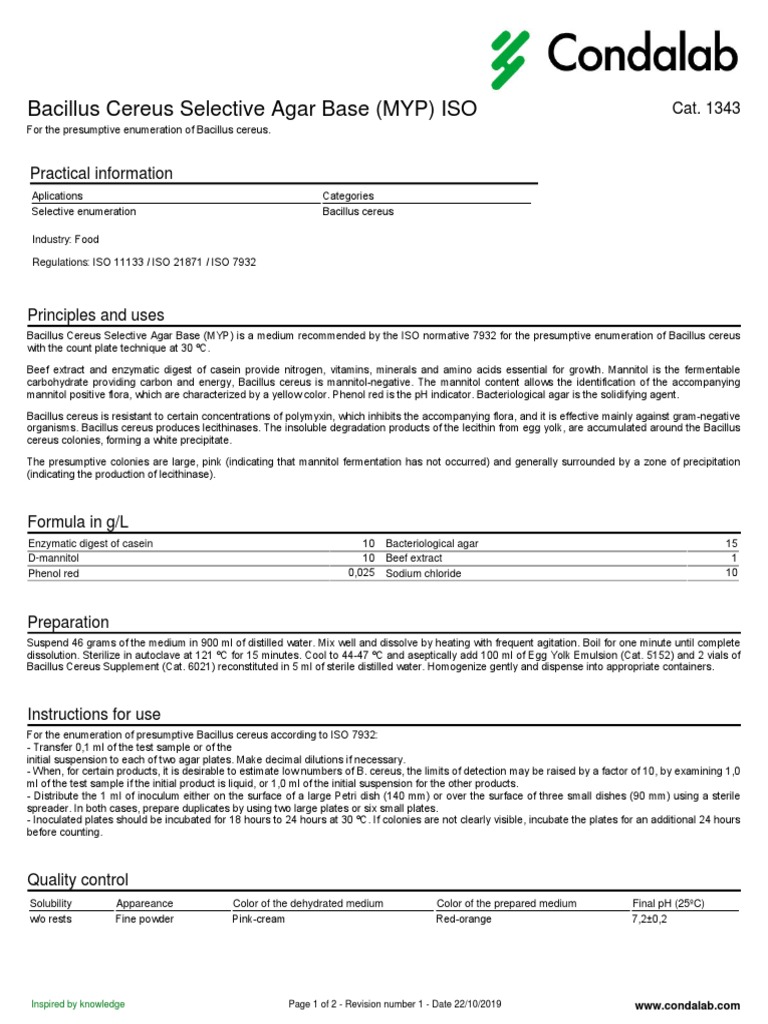 Presumptive Identification and Enumeration of Bacillus cereus from Food ...