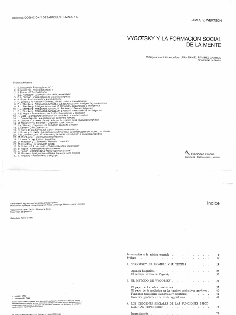 Wertsch, James - Vygotsky y La Formación Social de La Mente PDF | PDF