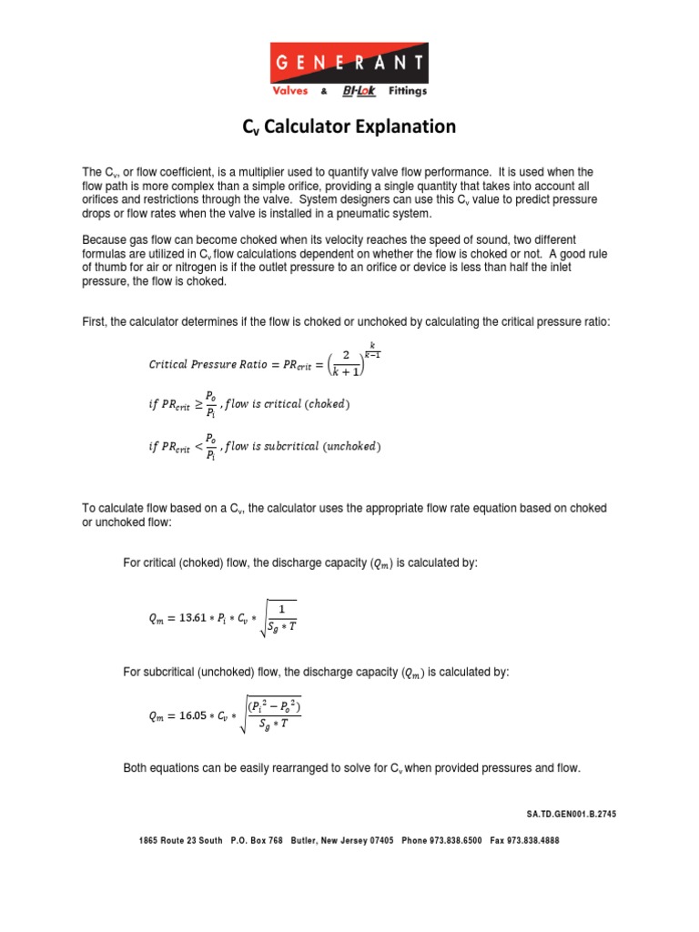 CV Calculator Explanation PDF PDF Fluid Dynamics Continuum Mechanics