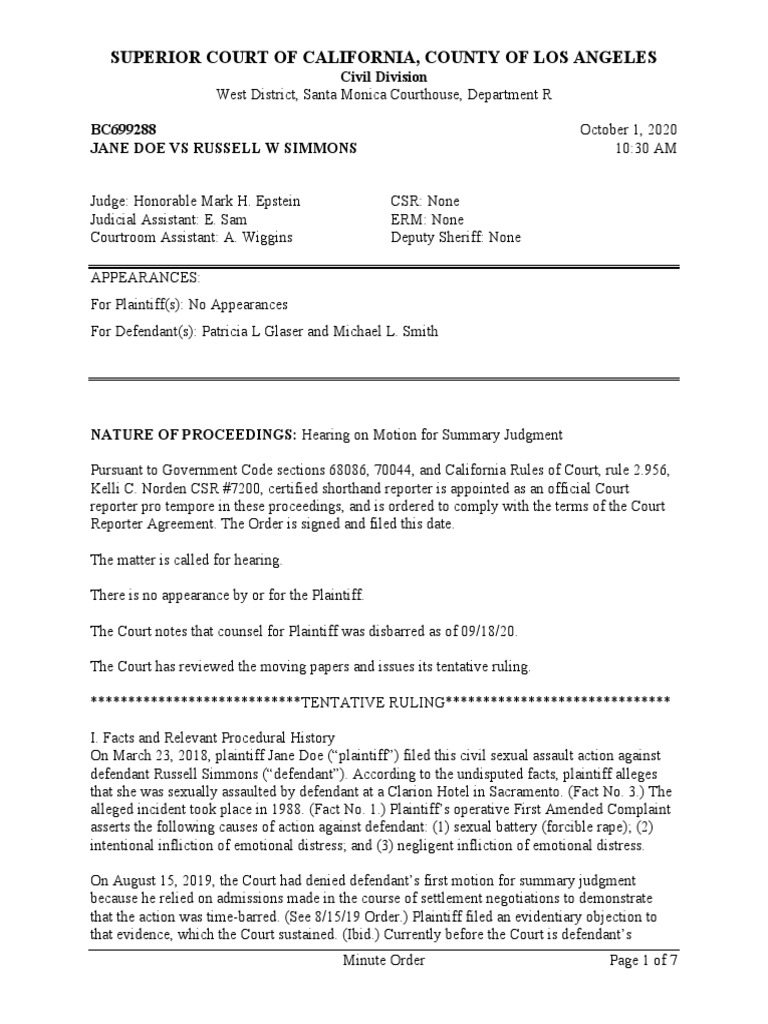 Oct 1 Minute Order Doe v. Simmons PDF Summary Judgment Statute