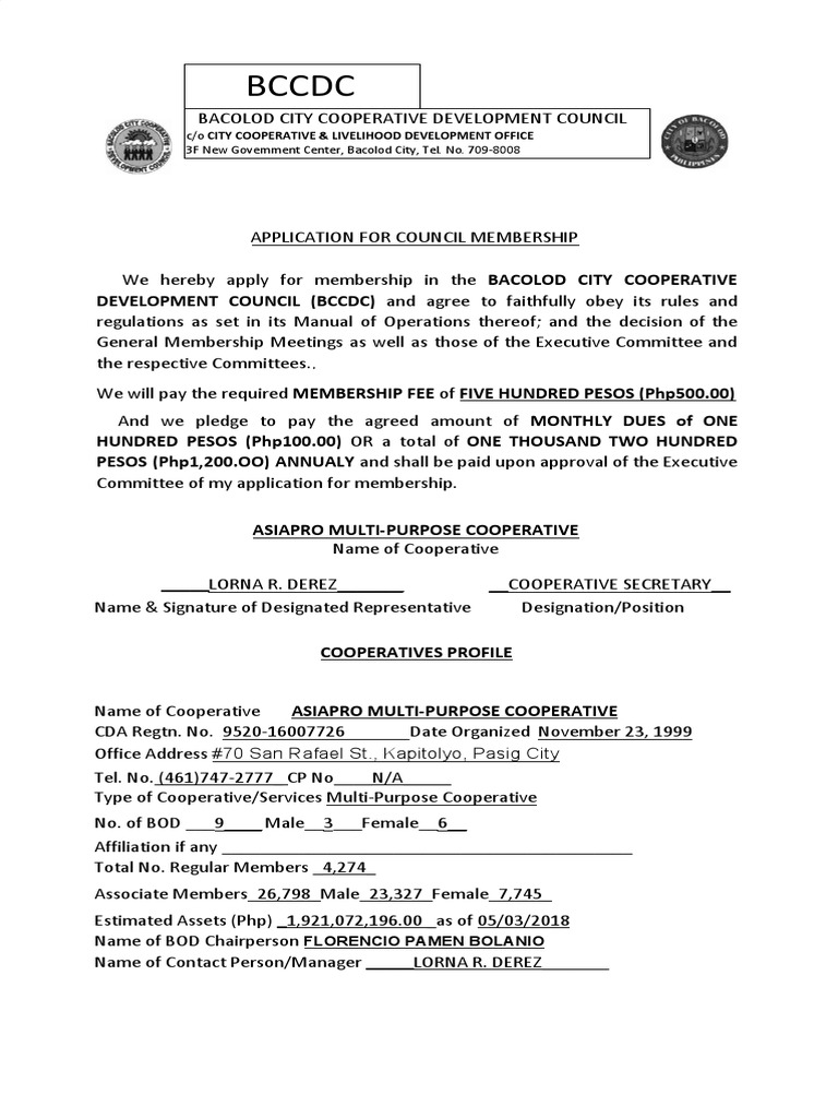 Application for BCCDC Membership | PDF