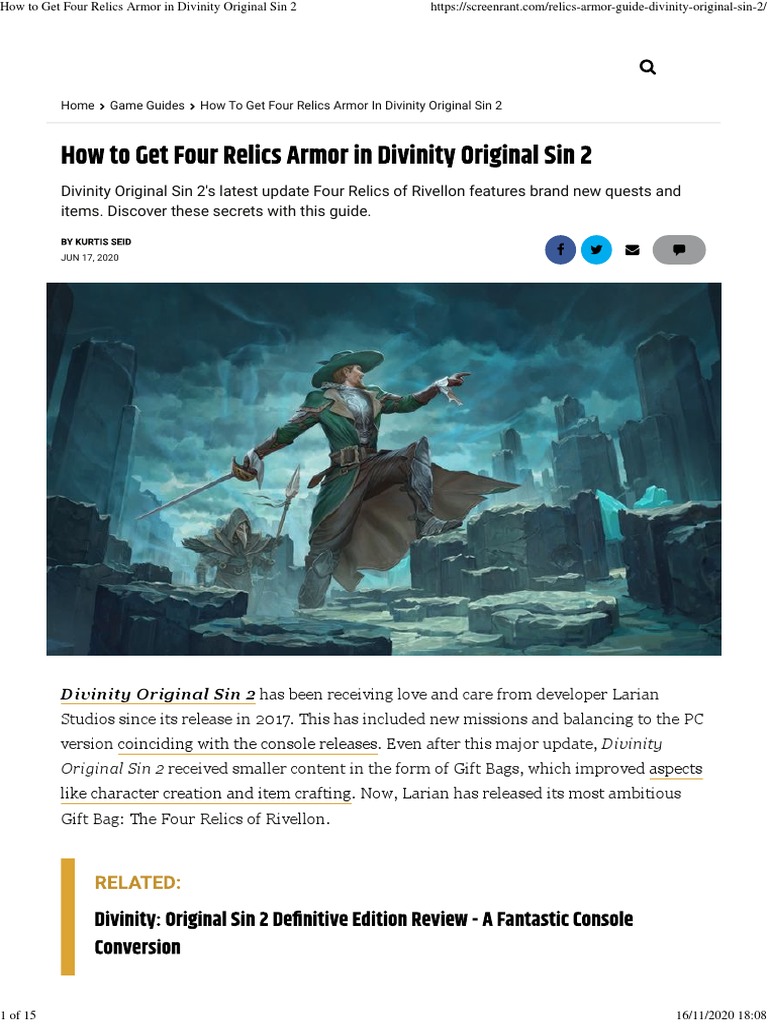 How To Get Four Relics Armor in Divinity Original Sin 2 PDF Leisure