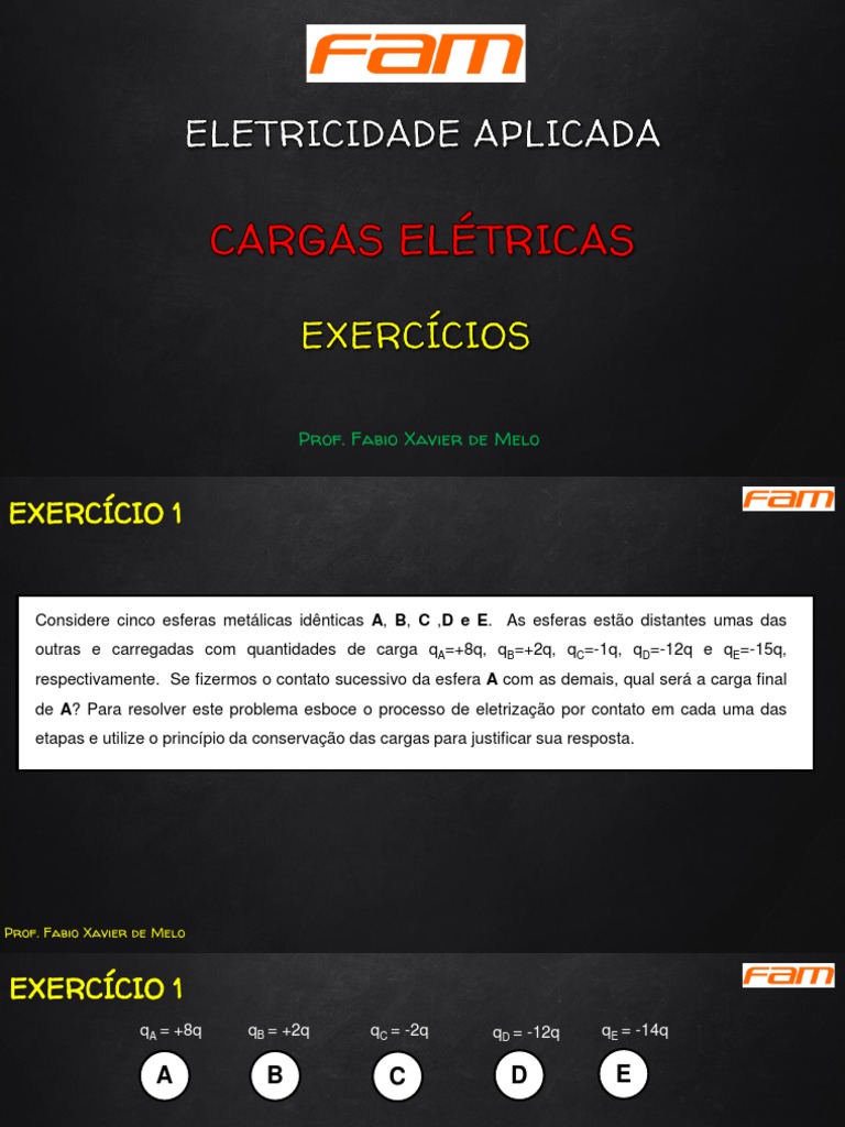 Aula 02 Exercícios Cargas Elétricas PDF Carga elétrica Mecânica