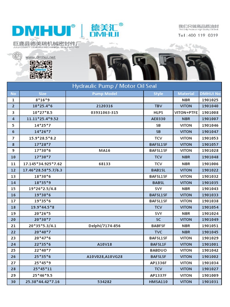 2020 DMHUI Hydraulic Pump Oil Seal Catalog PDF PDF