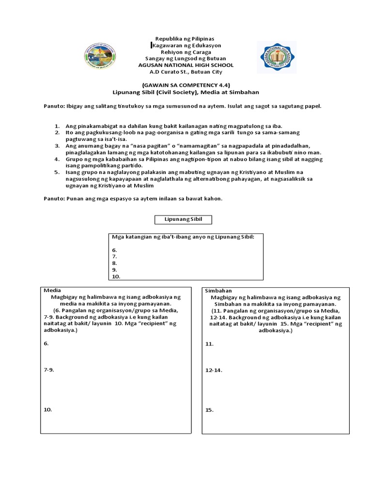 Competency 4.4 ESP 9 ACTIVITY SHEET Final | PDF