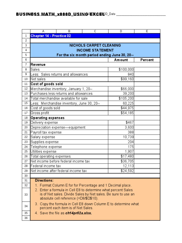 Income Statement Excel Practice Guide | PDF | Net Income | Expense