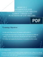 Professionals and Practitioners in Counseling Lesson 1 Roles and Functions of Counselors