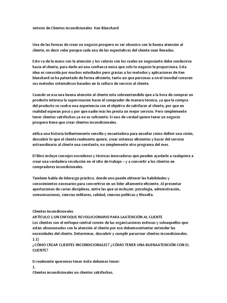 Creando Clientes Incondicionales | PDF | Servicio al Cliente | Cliente