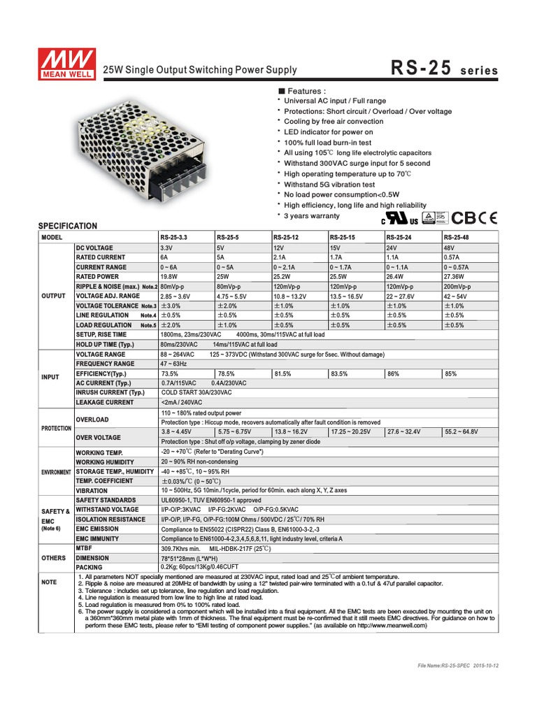 25W Single Output Switching Power Supply | PDF | Power Supply | Rectifier