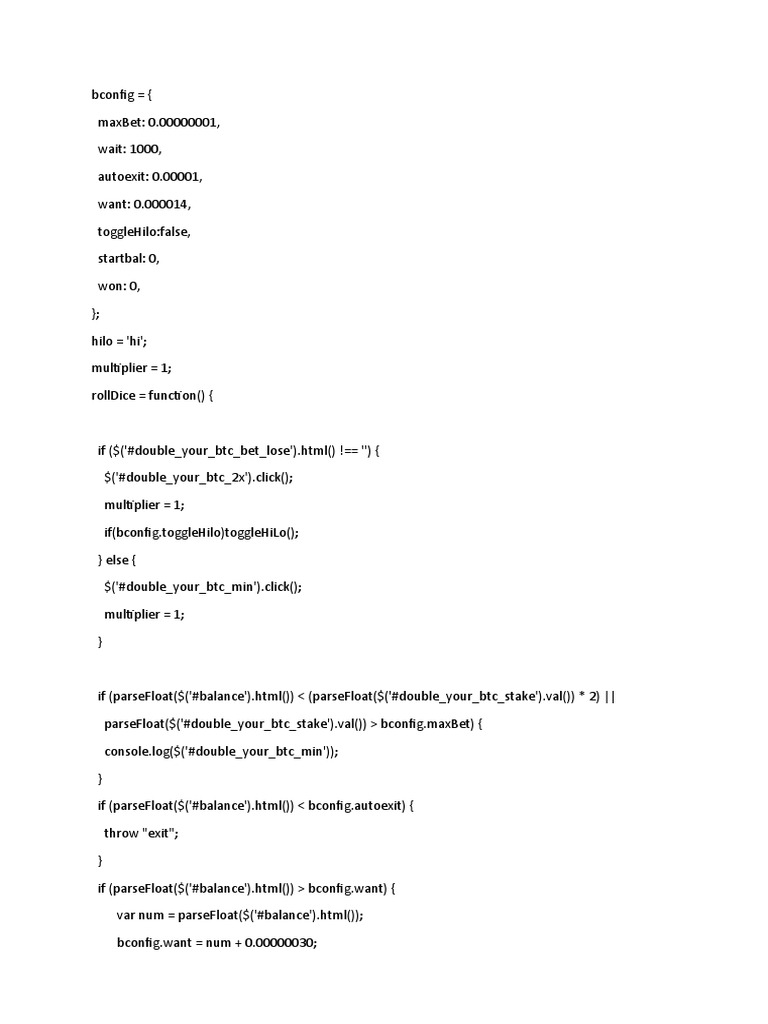 Bitcoin Dice Betting Script | PDF | Computers