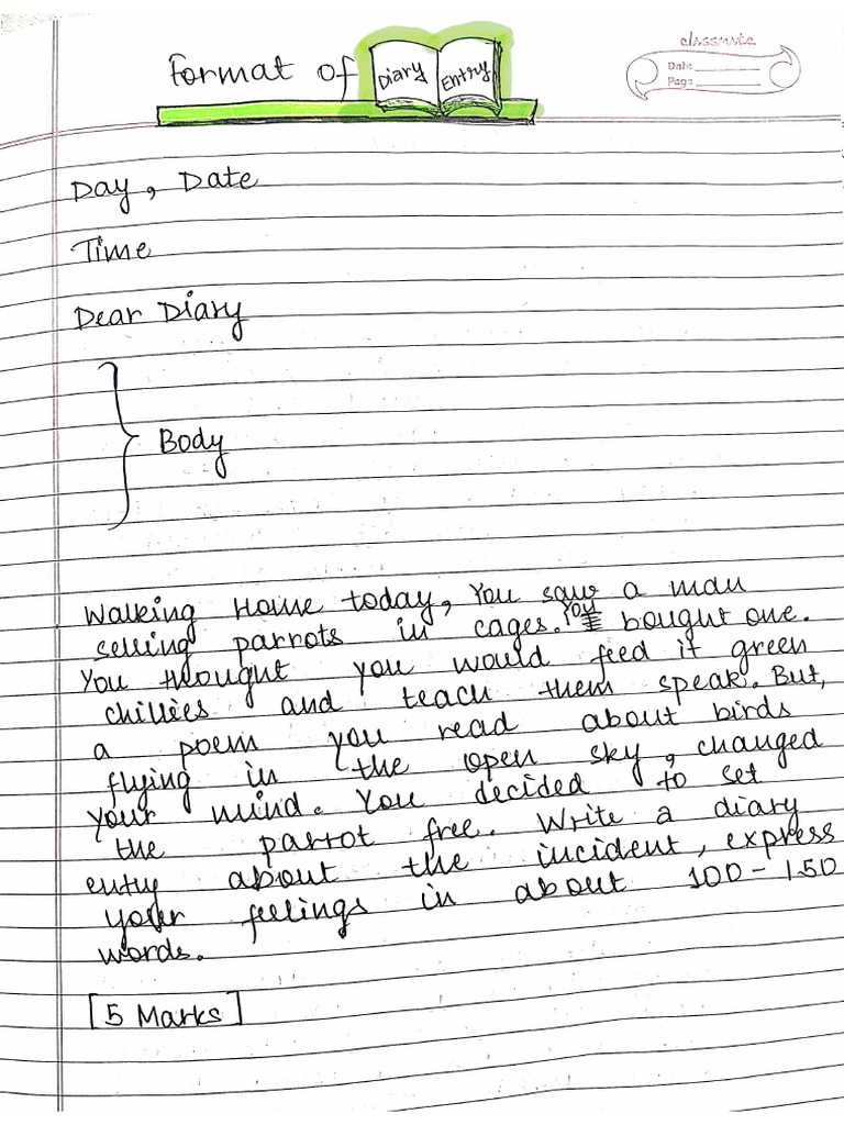 Diary Entry Notes CLASS 9 | PDF