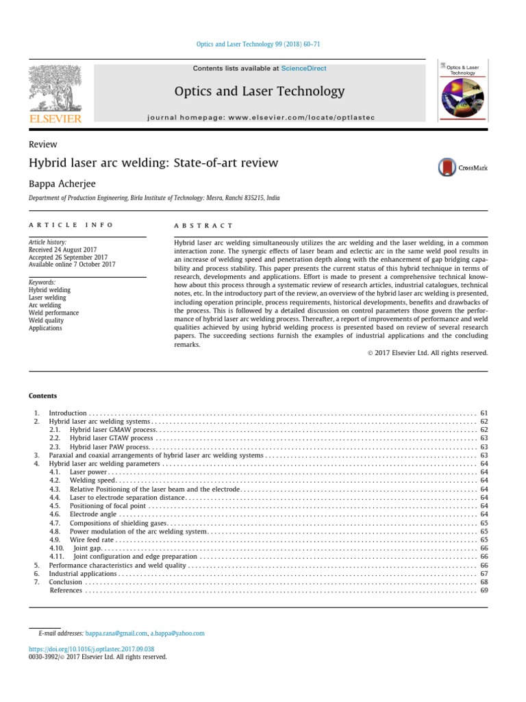 Hybrid Laser Arc Welding Review | PDF | Welding | Construction