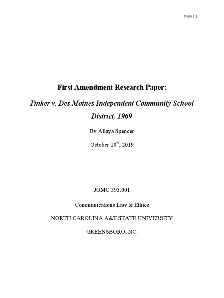 Tinker v. Des Moines: First Amendment Insights | PDF | First Amendment ...