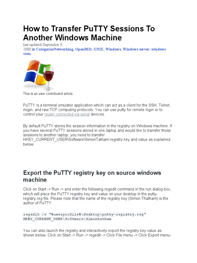 How To Transfer PuTTY Sessions To Another Windows Machine PDF