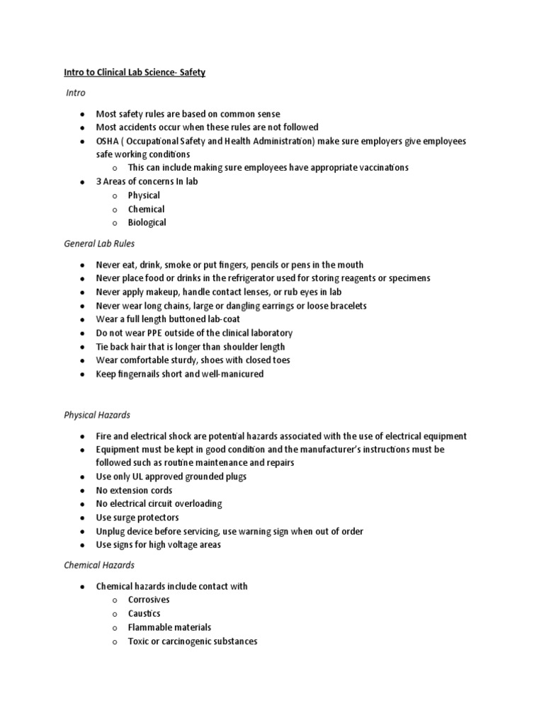 Intro To Clinical Lab Science Notes - Safety | PDF | Transmission ...