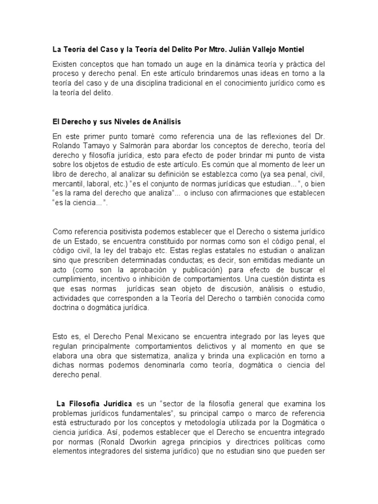 Teoría del Caso y Delito en Derecho Penal | PDF | Derecho penal | Teoría
