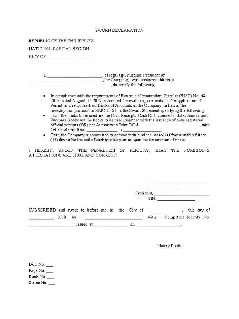 Sworn Declaration Looseleaf | PDF