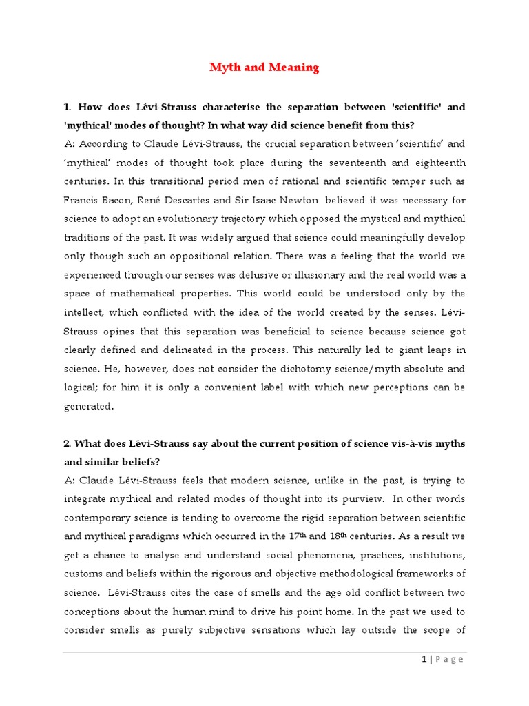 Myth and Meaning PDF | Download Free PDF | Thought | Idea