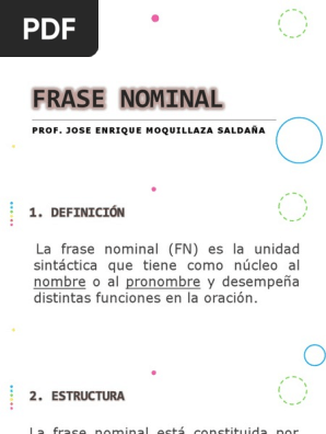Frase Nominal Pdf Objeto Gramatica Verbo