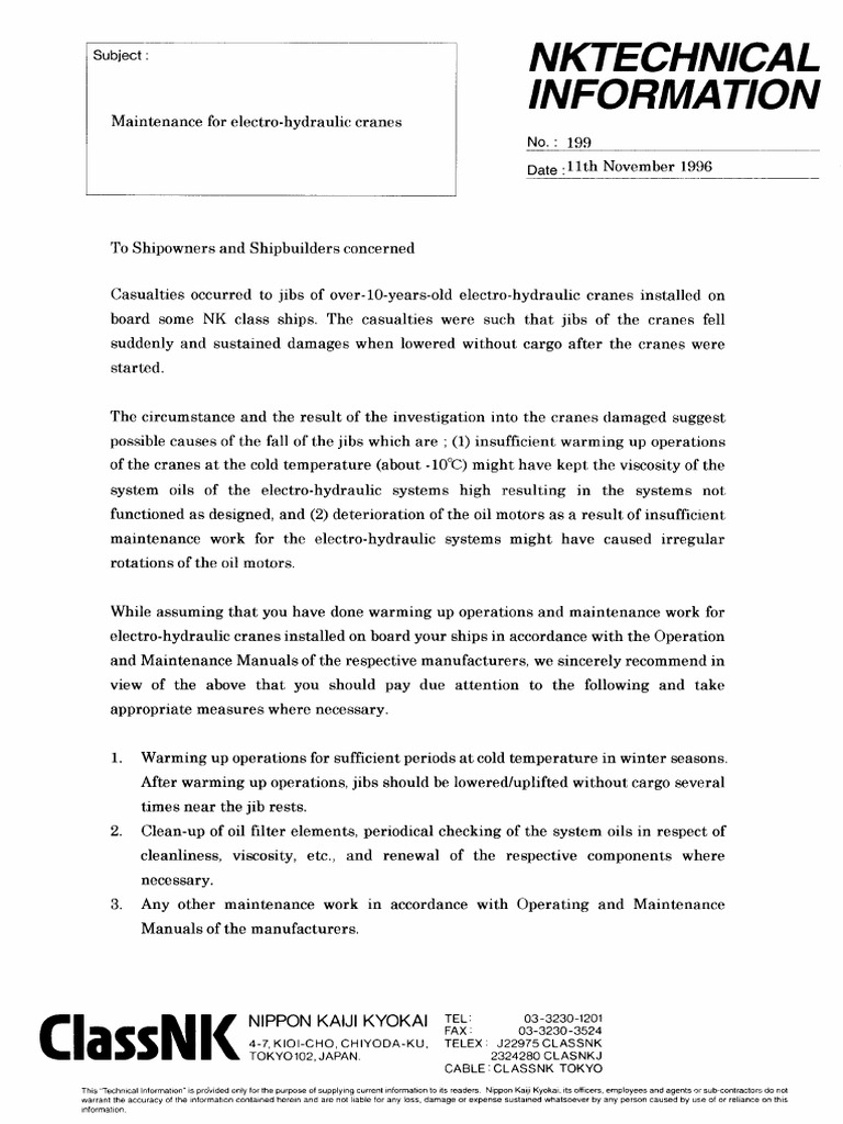 1996 11 11 T199e Maintenance For Electro Hydraulic Cranes PDF