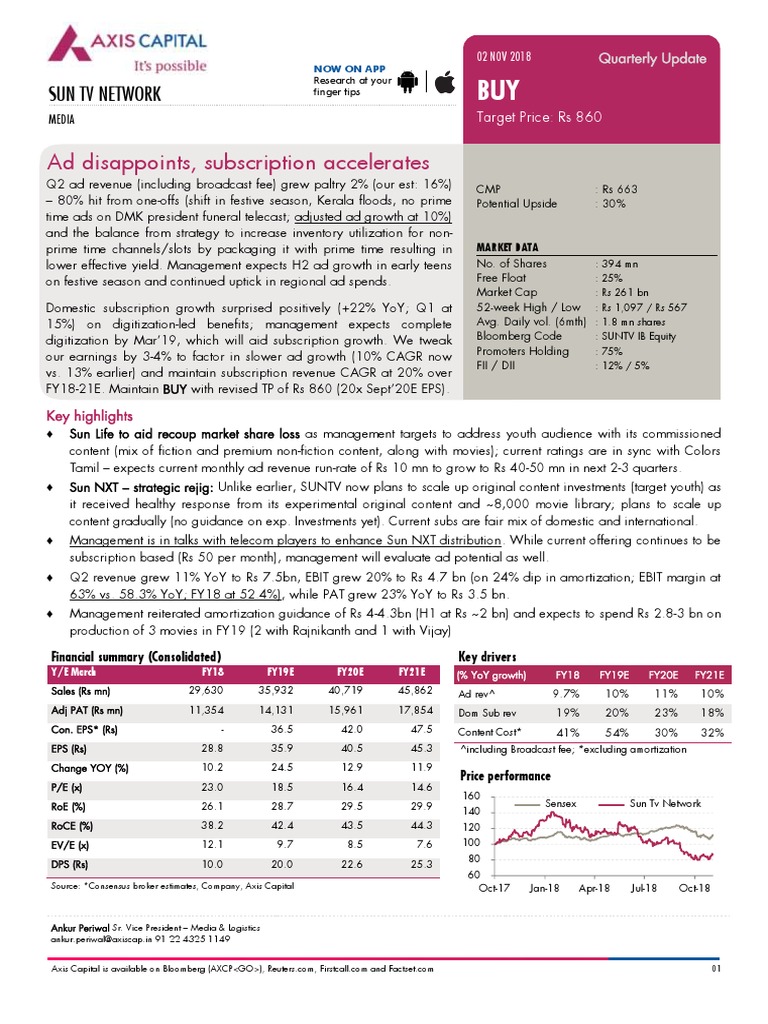 Ad Disappoints, Subscription Accelerates: Sun TV Network | PDF | Earnings  Before Interest | Expense