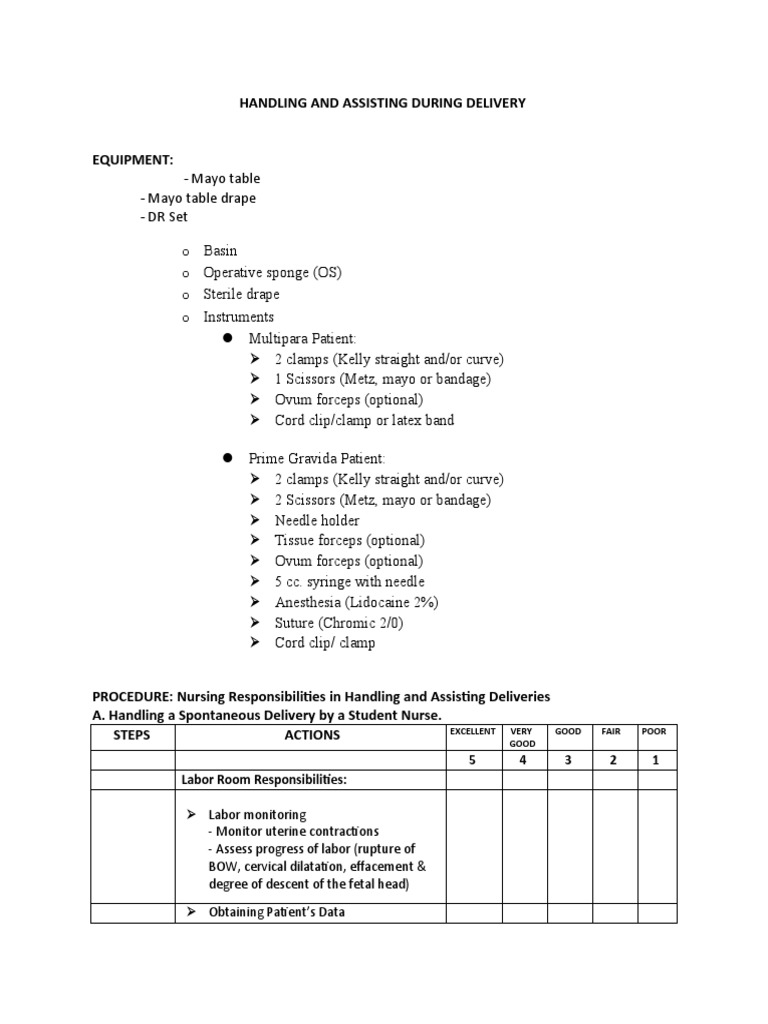 Delivery Room Nursing Responsibilities | PDF | Uterus | Childbirth
