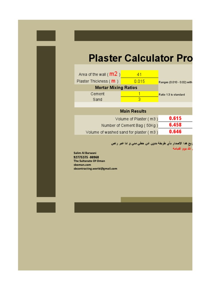 Plaster Calculator V 1.0 English PDF