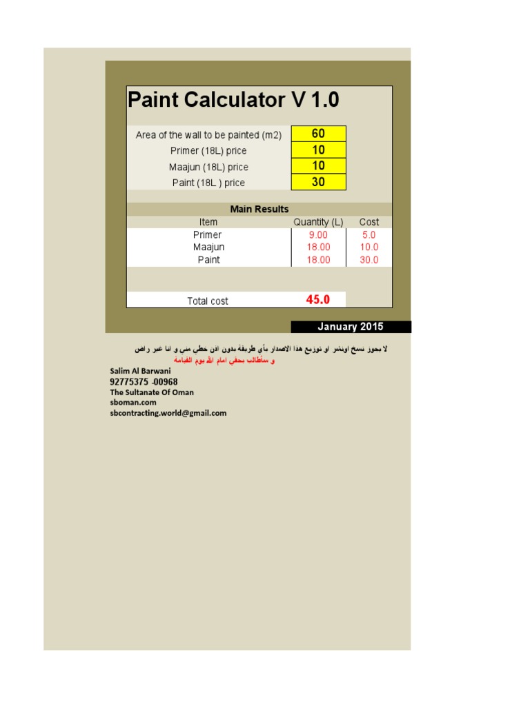 Paint Cost Calculator for Walls | PDF