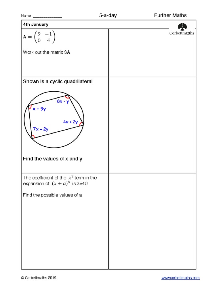 5-A-Day Further Maths: Work Out The Matrix 3A | PDF