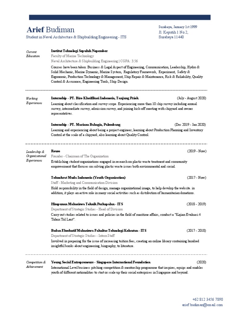 BEM Resume of Arief Budiman | PDF | Naval Architecture | Business