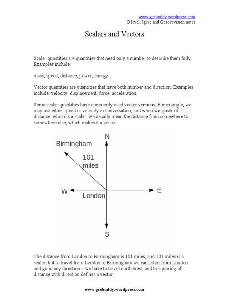 Scalars and Vectors O Level, Igcse and Gcse Revision Notes PDF