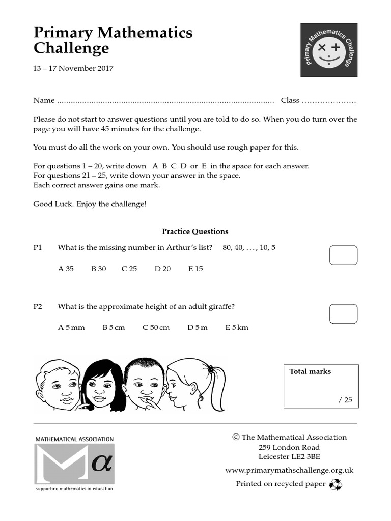 Primary Mathematics Challenge: Practice Questions | PDF | Elementary ...
