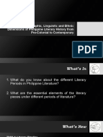 Lesson 1:: Geographic, Linguistic and Ethnic Dimensions of Philippine Literary History From Pre-Colonial To Contemporary