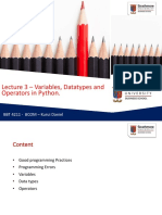 Lecture 3 - Variables, Datatypes and Operatiors in Python PDF